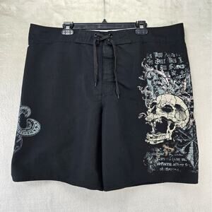 Vintage Joe Boxer Board Shorts Men XL Black Swim Skull Graphic Y2K Surf Skate
